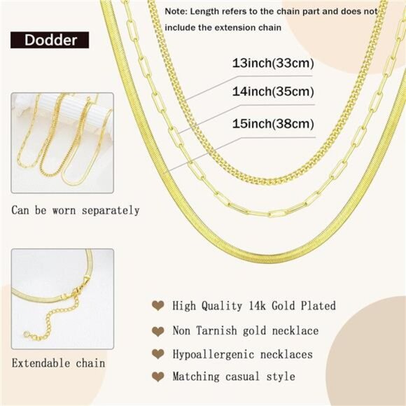 Gold Layered Necklaces for Women, 14K Gold Plated Dainty Gold Chain Choker - Picture 6 of 7